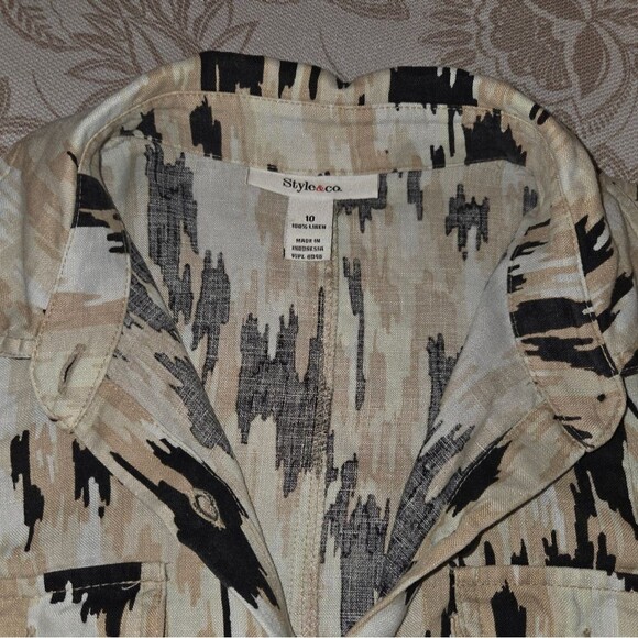 Style & Co Abstract 100% Linen Button Tunic size 10 Belt Missing Summer Vacation - Picture 3 of 9